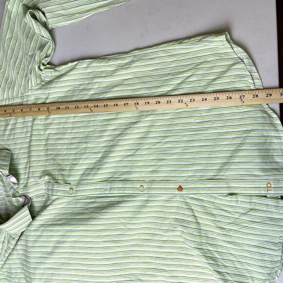 Thomas Dean Long Sleeves Button Down Shirt Size XL Green And White Striped - Picture 5 of 7